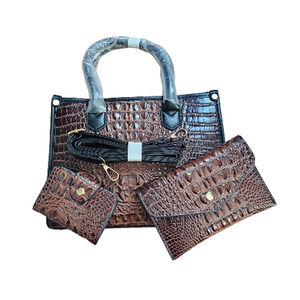 Brand New Faux Alligator Embossed Structured Top Handle Satchel Bag
